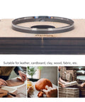 65mm Circular Cutting Die For Leather Cardboard Rubber Plastic Clay And Layered Fabric, shown on birch wood base, alloy steel construction