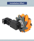 65mm Omni Directional Robot Wheel Set installed effect, high hardness plastic wheels with rubber grip, orange and gray smart robot car components