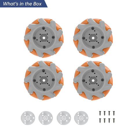 65mm Omni Directional Robot Wheel Set, High Hardness Plastic Wheels with Rubber Grip, Orange and Gray, 4PCS Set with Accessories