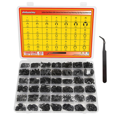 65Mn Carbon Steel Retaining Ring Kit 1880 Piece All In One E Clips Hole Rings And Shaft Rings Internal External Circlips set in box