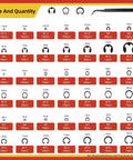 65Mn Carbon Steel Retaining Ring Kit 1880 Piece size chart with E clips, hole rings, shaft rings for machinery and industrial use.