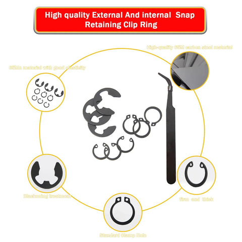 Assorted rings and pliers from 65Mn Carbon Steel Retaining Ring Kit 1880 Piece All In One E Clips Hole Rings And Shaft Rings Internal External Circlips