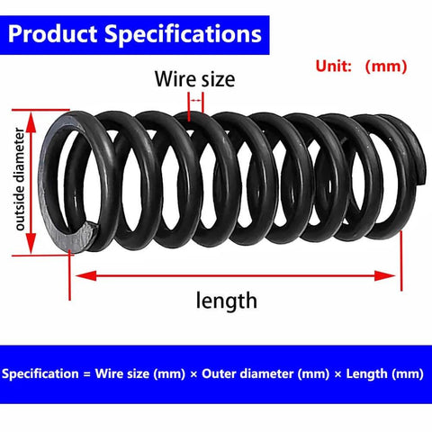 Heavy-Duty 65Mn Spring Steel Compression Springs Set, 10 Pieces, Wire Dia 1.5mm, Outer Dia 12mm, Length 30mm dimensions diagram