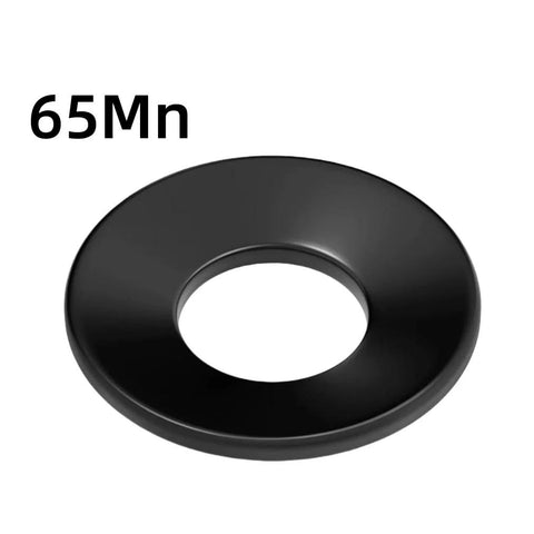 Black Conical Belleville Cup Washer made from 65Mn steel, part of a 3/8 inch high strength 20 pack, focus on one washer.