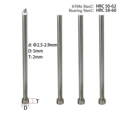 Straight Ejector Pin For Plastic Injection Molding 65Mn Round Tip M16 200mm Hardened Alloy Steel With Nitrided Surface