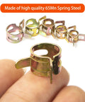 Durable 65Mn spring steel silicone vacuum hose clamps kit with 160 pieces in 6-10 mm sizes displayed on a finger
