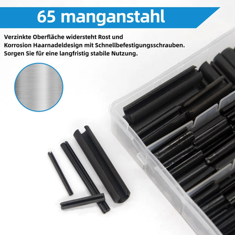 Complete 385 Piece Roll Pin Set Kit With 26 Sizes For Home Improvement And Automotive Repair Durable 65Mn Steel With Black Oxide Finish