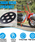 65 Teeth 35 Chain Rear Sprocket For Coleman Mini Bikes And Go Karts To Beef Up Performance Compatible With 100cc 97cc 98cc 2.5hp And 2.8hp Engines CT100U CK100 Trail 100 CC100X Baja Doodle Bug Blitz Dirt Bug Racer DB30 TrailMaster MB Storm Drift, shown with mini bike background