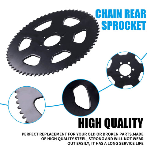 65 Teeth 35 Chain Rear Sprocket For Coleman Mini Bikes And Go Karts to Beef Up Performance, steel sprocket close-up