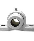 Front view of 1-1/4 in White Zinc Wide Set Screw Pillow Block with Plastic Insert, Pack of 2, Mounted Bearing Housing for Shaft Support