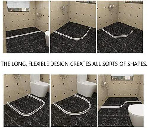 67 Inch Collapsible Shower Threshold Water Dam flexibly shaped in wheelchair accessible ADA showers