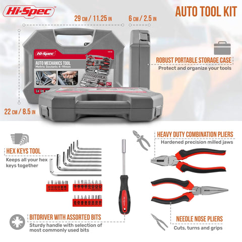 Grab-And-Go 67-Piece Metric Auto Mechanic Tool Set For Cars, Motorcycles, Trucks, Boats, RVs And Jeeps with pliers and toolbox