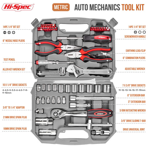 Grab-And-Go 67-Piece Metric Auto Mechanic Tool Set For Cars, Motorcycles, Trucks, Boats, RVs And Jeeps, Includes Pliers