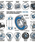 Illustration of 6700 series ball bearings with blue seal for various applications including RC cars, fans, and robotics.