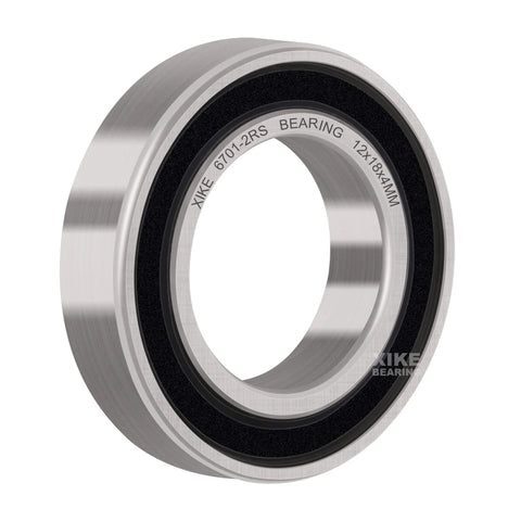 Side view of 6701-2RS bearing showing double rubber seals and chrome steel construction. 10 Pack 6701-2RS Bearings 12x18x4mm Deep Groove Ball Bearing With Double Rubber Seals Pre Lubricated.