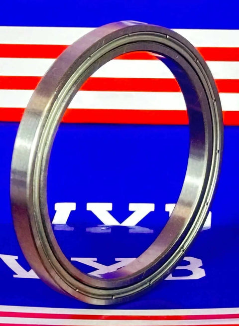 6710ZZ Thin Section Bearing 50x62x6mm - Shielded Ball Bearing, side view showing slim chrome steel design against colorful background.
