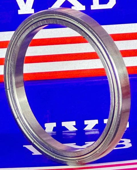 6711ZZ Thin Section Bearing 55x68x7mm - Shielded Ball Bearing side view highlighting chrome steel material and design.