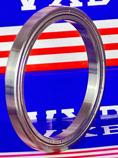 6711ZZ Thin Section Bearing 55x68x7mm - Shielded Ball Bearing side view showing chrome steel construction.