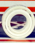 6800 Full Ceramic Ball Bearing 10x19x5mm, front view showing its white Zirconia ceramic design and PTFE cage.