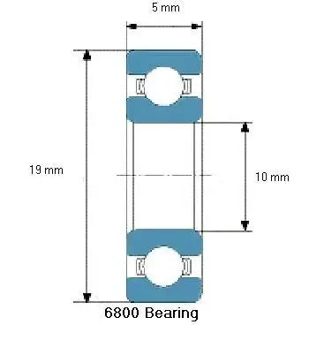 Diagram of Premium 6800 Bearing Deep Groove 6800 showing 10mm inner, 19mm outer diameter, and 5mm width dimensions.