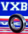 6801-2RS Bearing 12x21x5mm Sealed Ball Bearing side view on display with black rubber seals and silver metal casing.