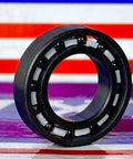 6801 Full Ceramic Bearing Si3N4/PTFE 12x21x5mm showcasing open design and ceramic balls from a side view.
