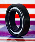 6801 Full Ceramic Bearing Si3N4/PTFE 12x21x5mm side view showcasing black PTFE cage and inner ceramic balls.
