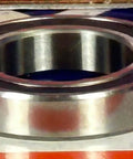 Side view of Premium 6802-2RS Ball Bearing 6802RS showing its slim metal design, ideal for tight spaces, 15mm ID x 24mm OD x 5mm width.
