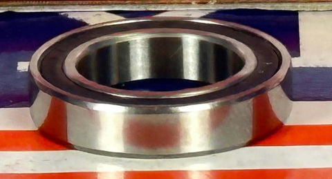 Side view of Premium 6802-2RS Ball Bearing 6802RS showing its slim metal design, ideal for tight spaces, 15mm ID x 24mm OD x 5mm width.
