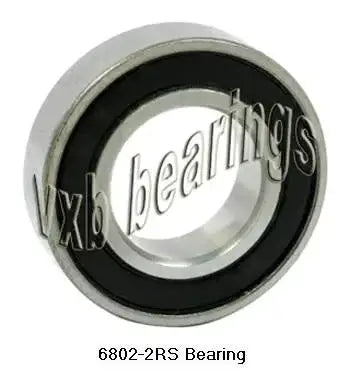 Premium 6802-2RS Ball Bearing 6802RS, side view, VXB brand rubber sealed, 15mm x 24mm x 5mm, ideal for high-speed applications.