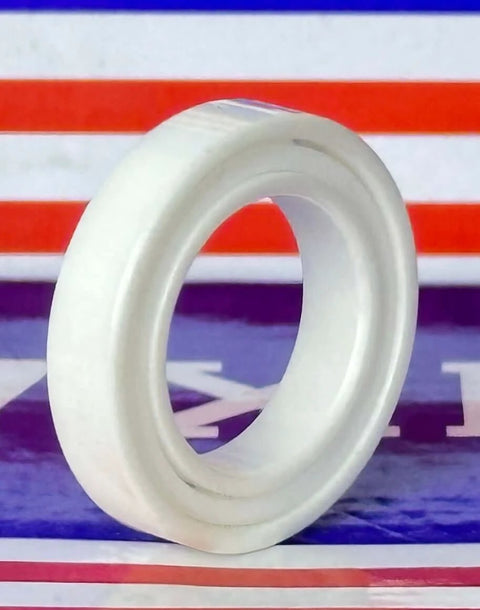 Close-up of 6802 Full Ceramic Bearing 15x24x5 ZrO2 showing white ceramic construction with inner diameter.