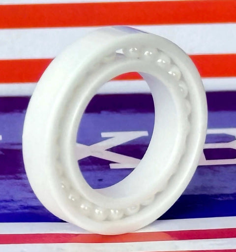 6802 Full Complement ZrO2 Ceramic Bearing 15x24x5mm side view showing white ceramic and ball arrangement inside.
