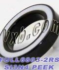 6803-2RS Full Ceramic Sealed Bearing 17x26x5 Si3N4 side view showing ceramic material and PEEK cage.