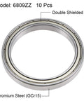 6809ZZ Deep Groove Ball Bearing Z2 Double Shielded Chrome Steel GCr15 with labels for model, material, and shielding details