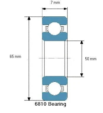 Diagram of 6810 Bearing - 50x65x7mm Ball Bearing showing dimensions with blue accents