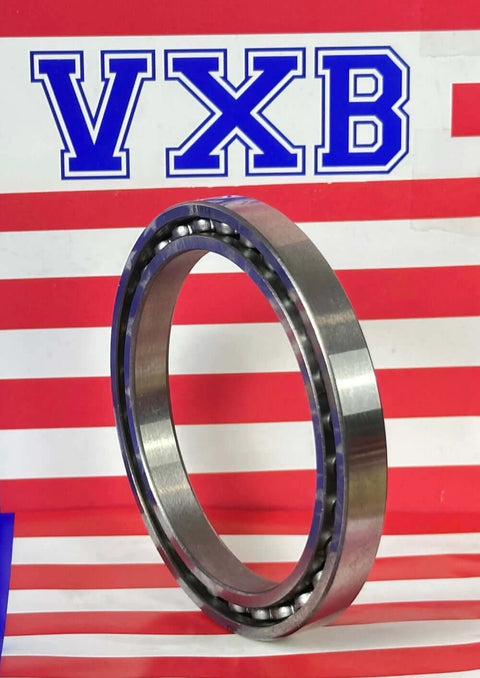 6814 Bearing 70x90x10 Open displayed against a red and white background, showcasing chrome steel construction and ball bearings.