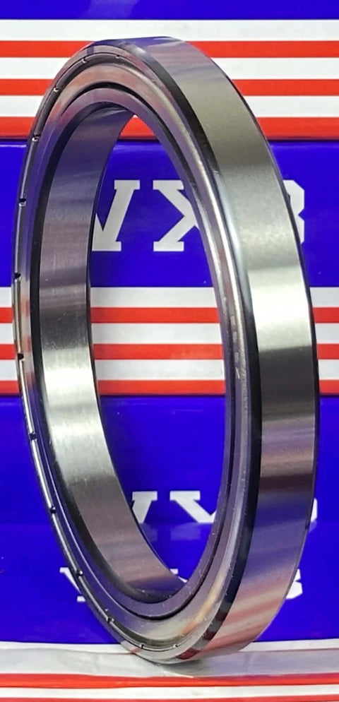 6818ZZ Bearing 90x115x13 Shielded Ball Bearing side view, showcasing chrome steel with metal shield.