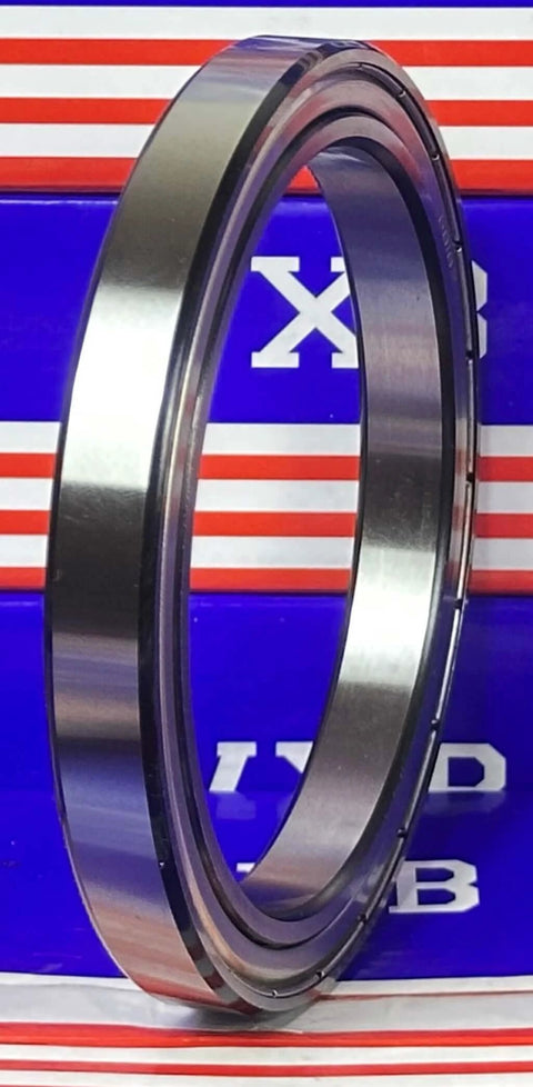 6818ZZ Bearing 90x115x13 Shielded Ball Bearing side view showcasing chrome steel material and double metal shields.