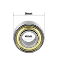 Front view of 684ZZ Ball Bearing 4mm X 9mm X 4mm double shielded deep groove carbon steel for hobby DIY projects.