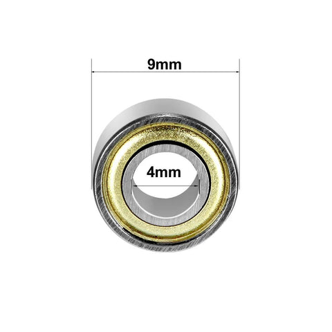 Front view of 684ZZ Ball Bearing 4mm X 9mm X 4mm double shielded deep groove carbon steel for hobby DIY projects.
