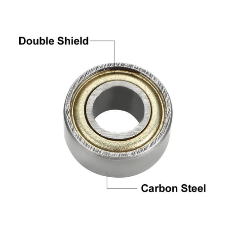 Close-up of 684ZZ Ball Bearing 4mm X 9mm X 4mm Double Shielded Deep Groove Carbon Steel, highlighting double shield and carbon steel material.