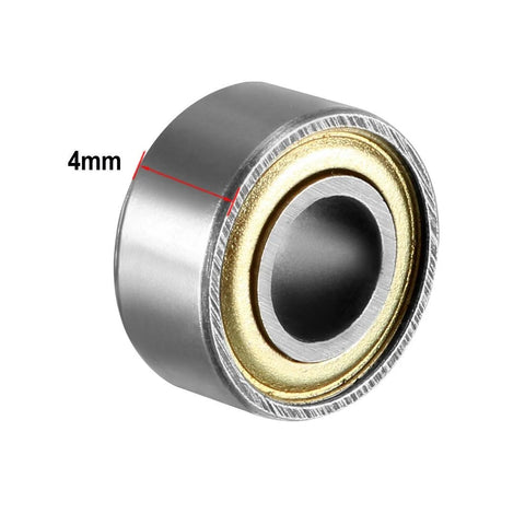 Close-up of 684ZZ Ball Bearing 4mm X 9mm X 4mm Double Shielded Deep Groove Carbon Steel Pre Lubricated with dust shields, side view