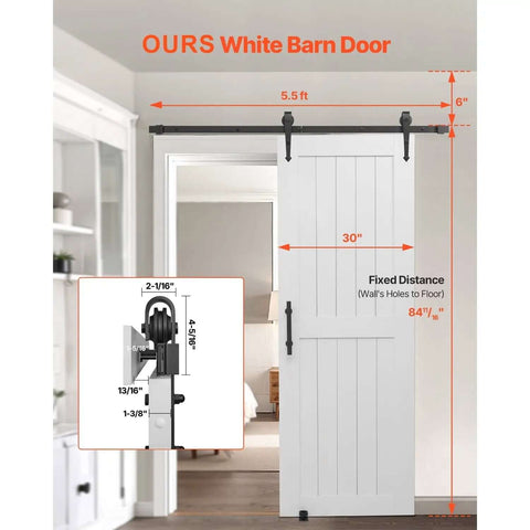 Sliding Barn Door Kit With Hardware 30 By 84 Inch MDF Panel Water Resistant PVC Coating Easy To Install Quiet And Smooth Sliding