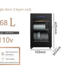 Large-Capacity Tableware Disinfection Cabinet, Multi-Functional Storage Double-Layer with 68L capacity, shown in dimension details.
