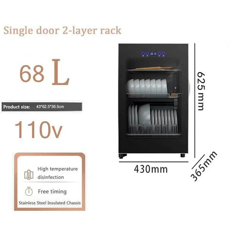 Large-Capacity Tableware Disinfection Cabinet, Multi-Functional Storage Double-Layer with 68L capacity, shown in dimension details.