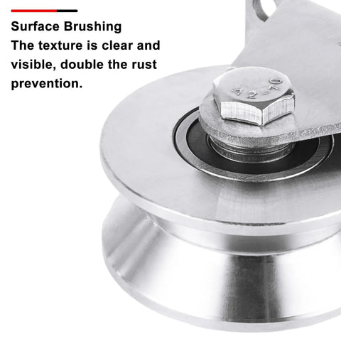 Large 68mm V Groove Pulley Wheel With 304 Stainless Steel Silent Pulley Block And Duplex Bearings, close-up view showing texture.