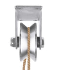 Front view of Large 68mm V Groove Pulley Wheel with 304 stainless steel silent pulley block and duplex bearings, wall mounted design.