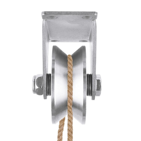 Front view of Large 68mm V Groove Pulley Wheel with 304 stainless steel silent pulley block and duplex bearings, wall mounted design.