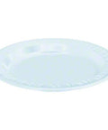 Sam foam plate, 6-inch white disposable plate for meals and events.