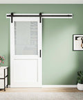 Half Frosted Glass Upper Panel Sliding Barn Door With White Primed Solid Wood And Hardware Kit 36 By 80 Inches No Fuss Install